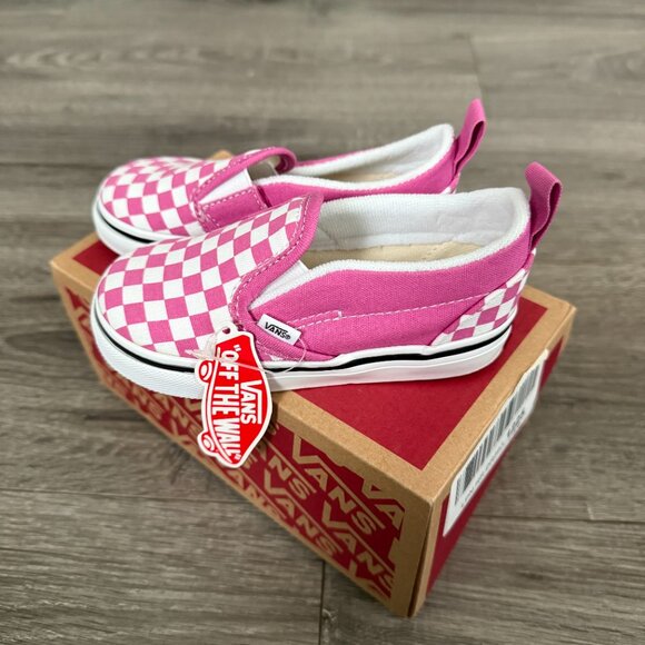 NIB Vans Checker Board Pink Slip On V Skate Shoe Baby Girl Size 7.5 - Picture 2 of 7